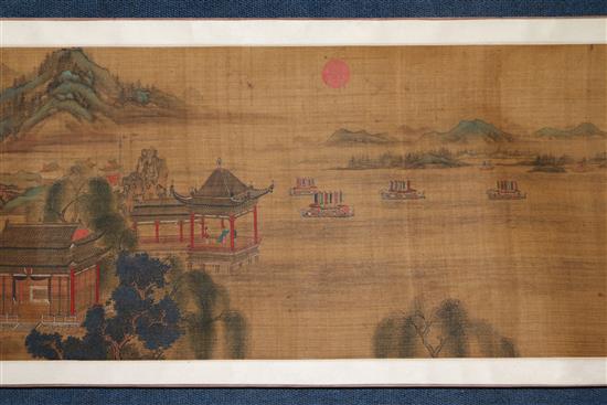 A Chinese hand scroll painting in Ming Dynasty style, main image 32cm x 166cm